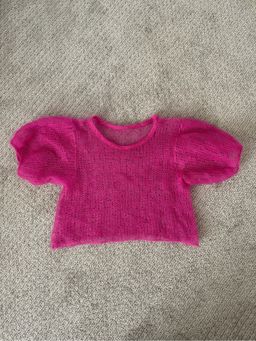 Hot Pink Puff Sleeve Knit Top